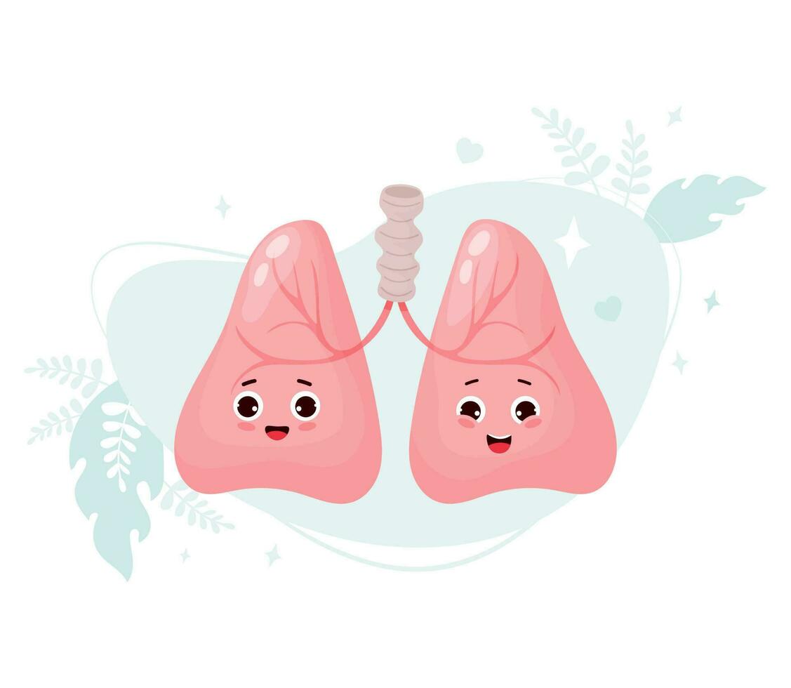 Cute cartoon lungs. Funny human organ. Vector flat cartoon character illustration design. Anatomy concept.