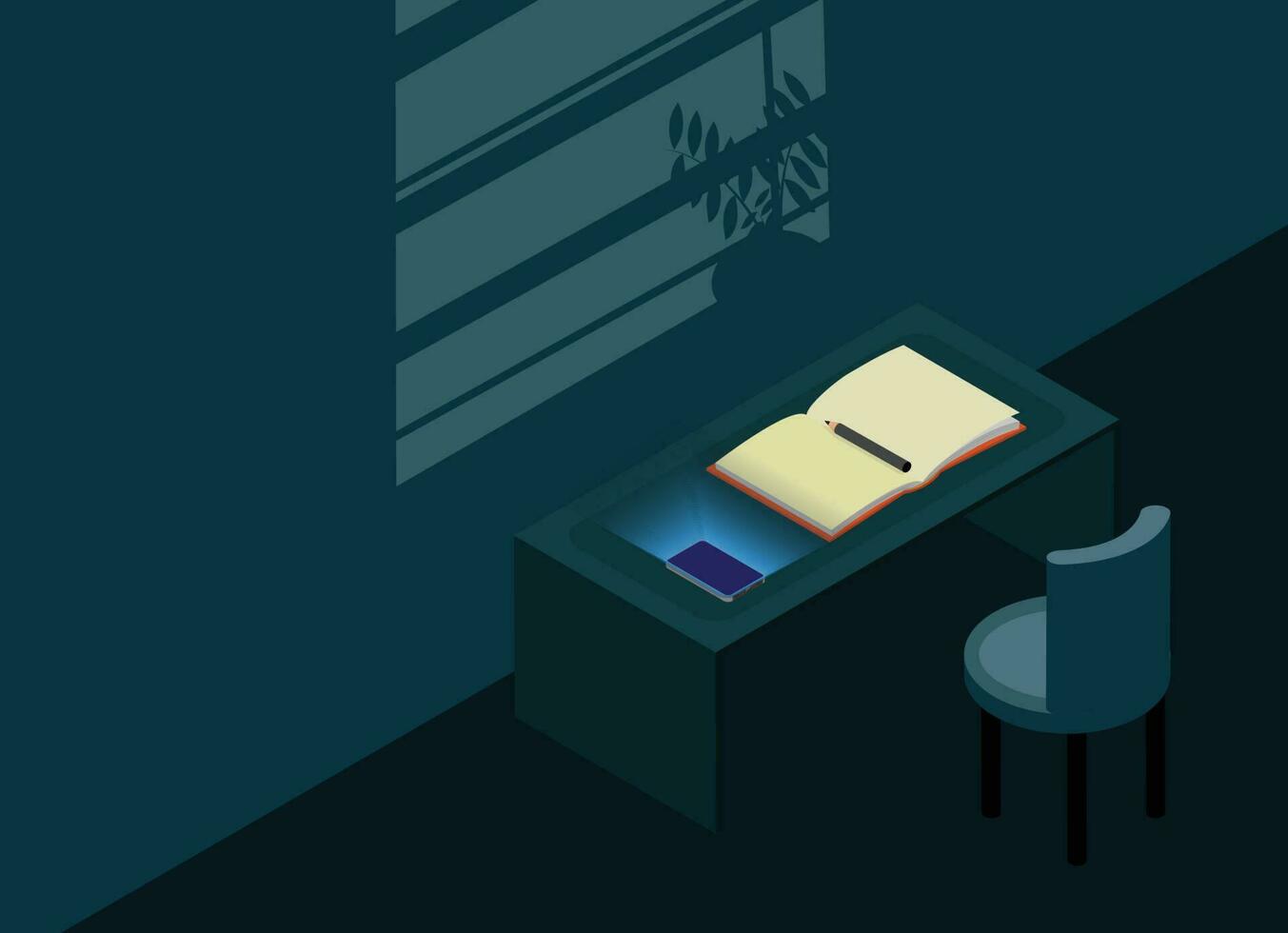 Study Table Room at Night vector