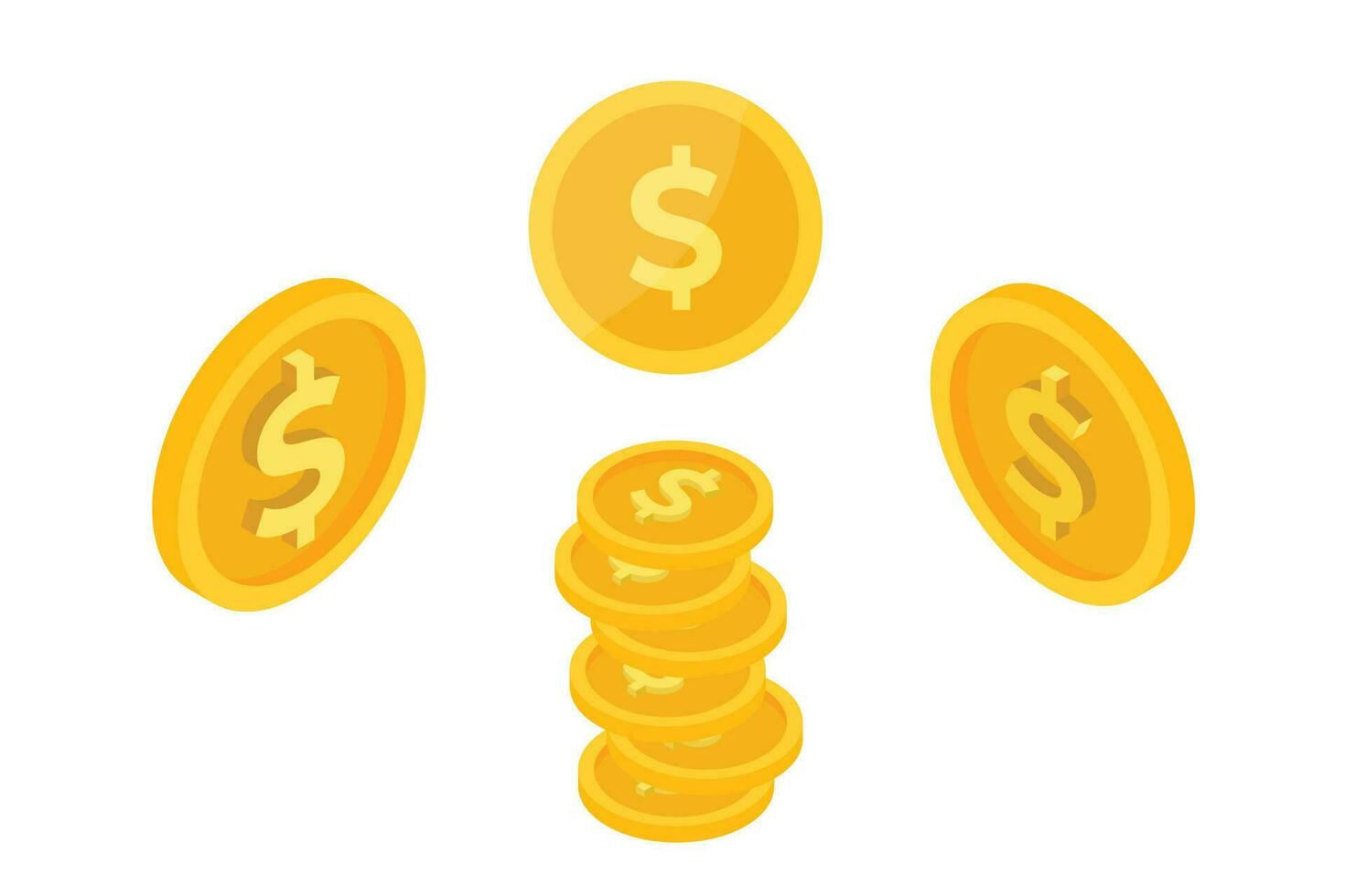 Isometric and Flat Dollar Coins vector