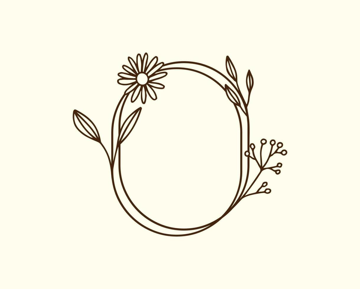 frame circular of flower with branches and leafs line style vector