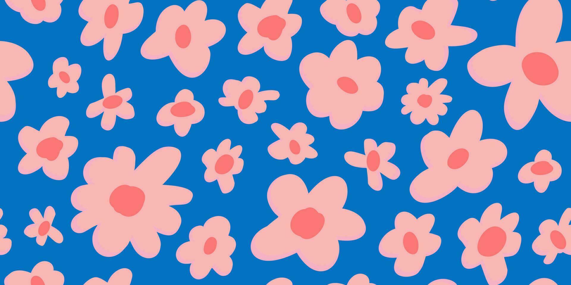 Cute pattern in small flower. Pink Sakura flowers, blossoming japanese cherry. Symbol of spring. Small colorful flowers. Pink background. Floral seamless pattern. Small cute simple spring flowers vector