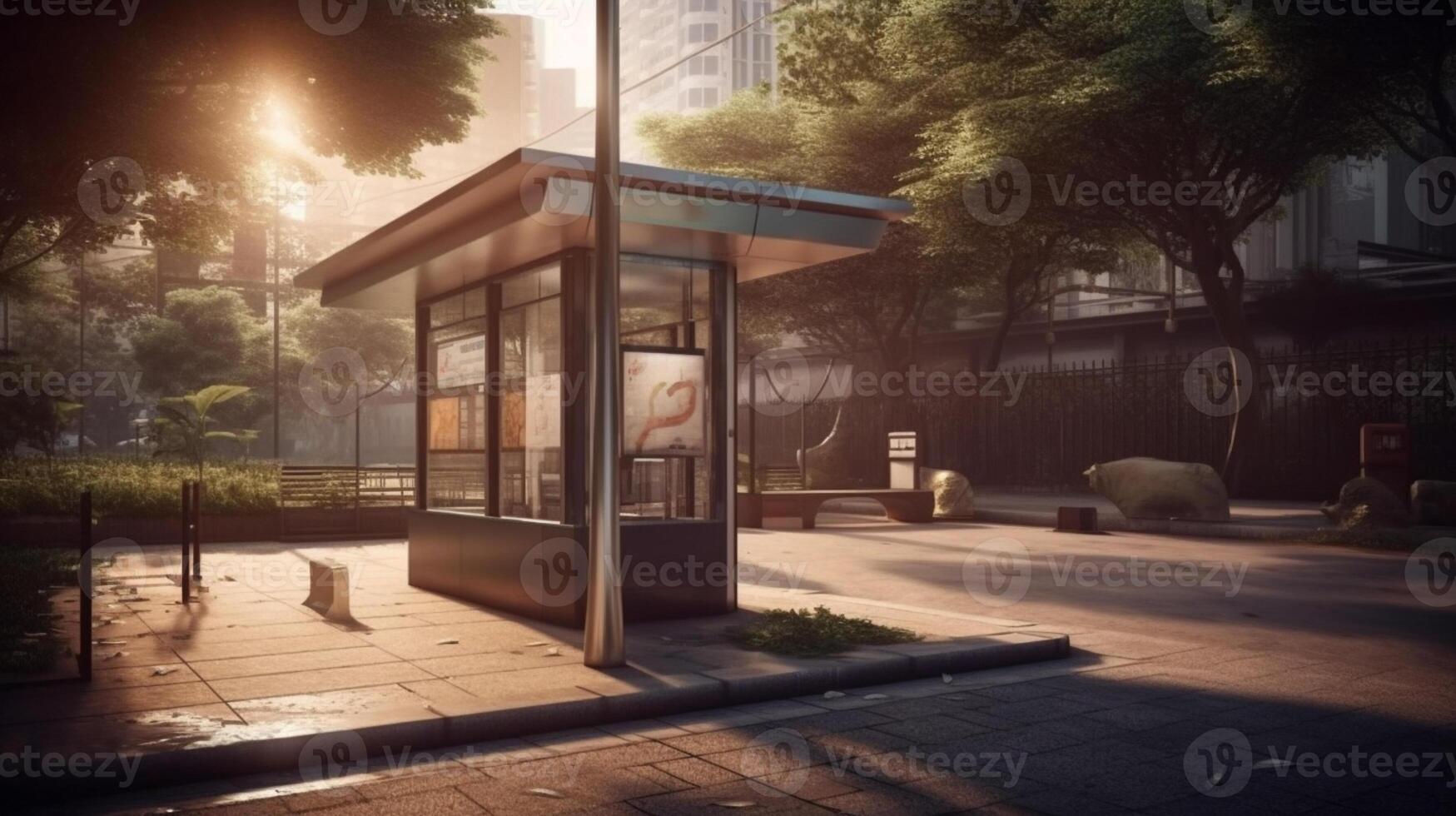 outdoor or exterior bus stop at city with photo