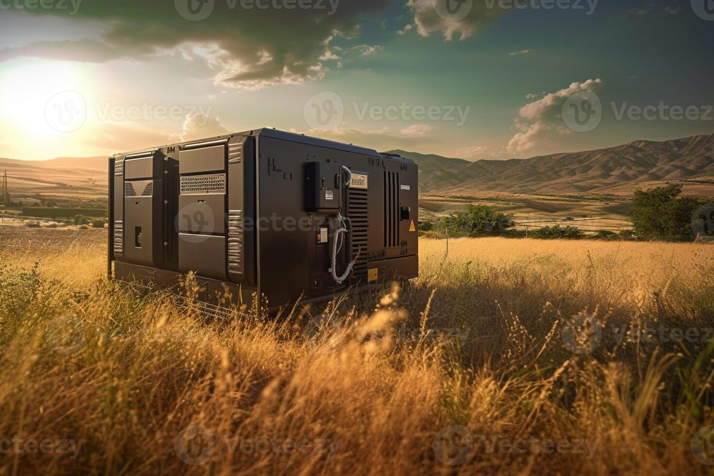 diesel generator and the surrounding landscape are shown with photo