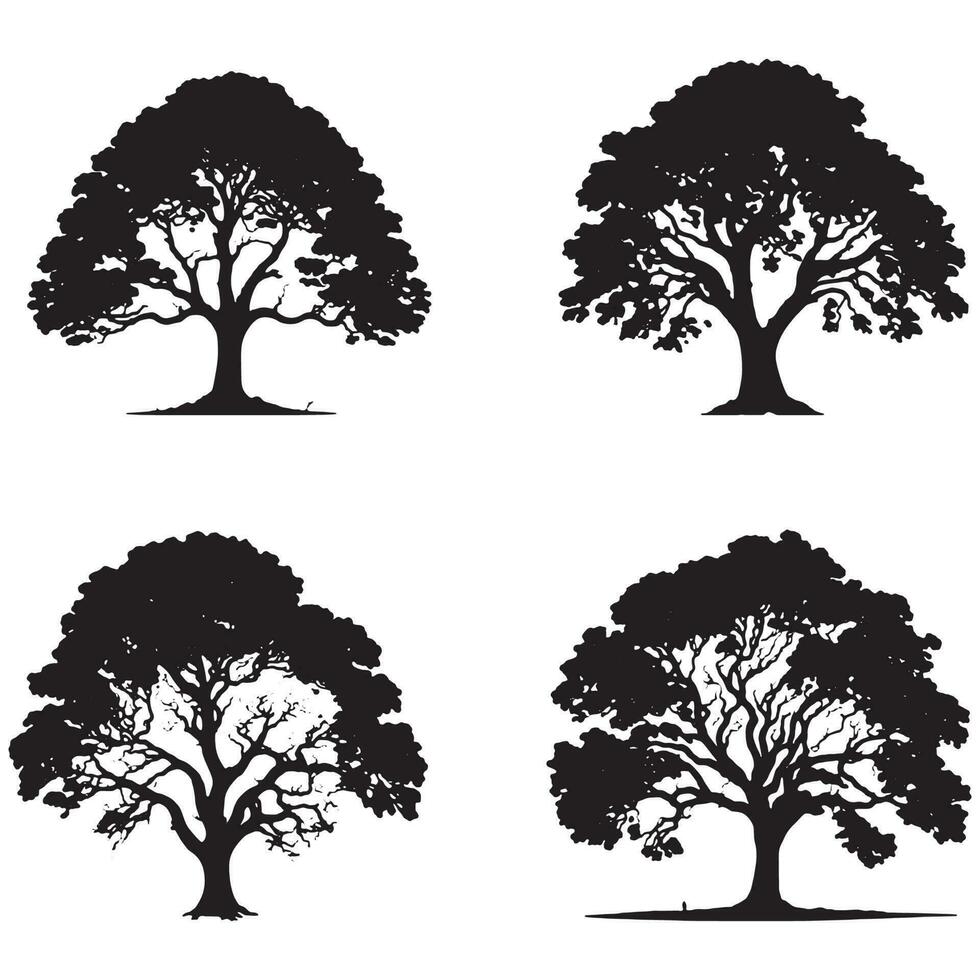 conjunto de secretario arboles siluetas grande árbol negro silueta vector