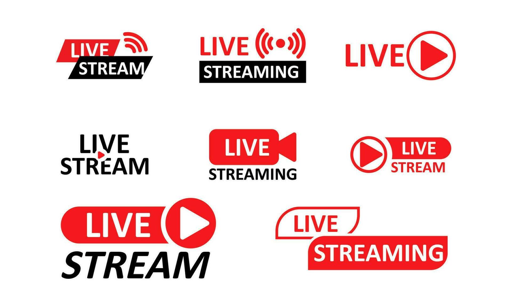 Live streaming set red icons. Play button icon vector illustration.