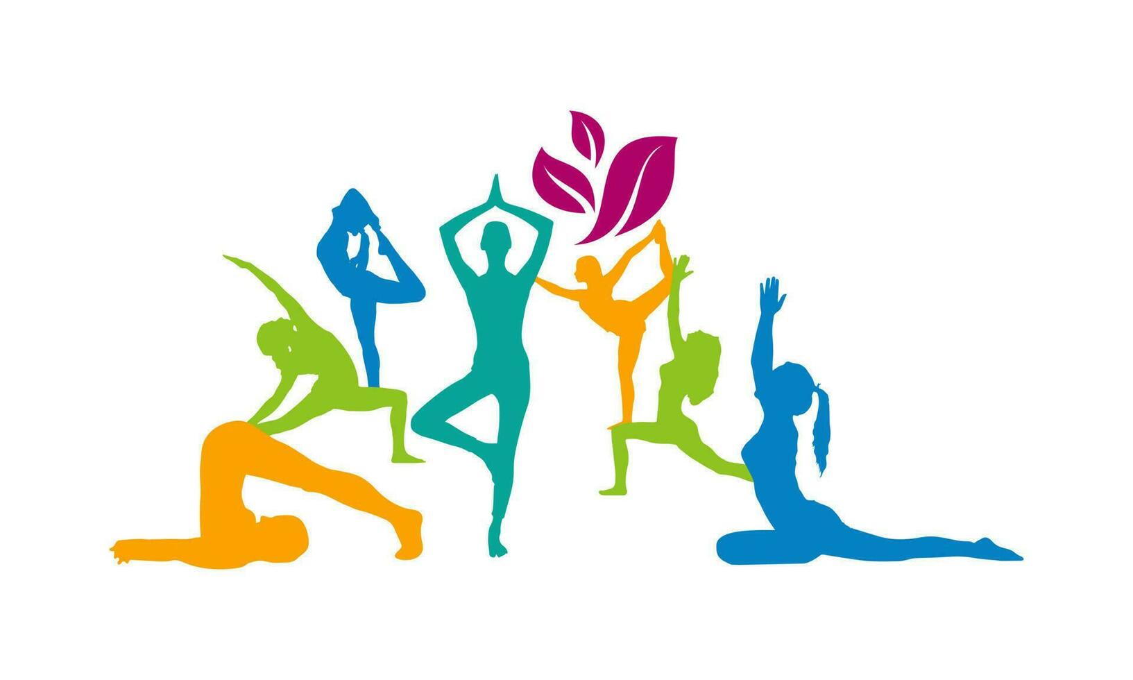 Silhouettes of slim girl practicing yoga stretching exercises. Shapes of woman doing yoga fitness workout. Set of yoga positions vector
