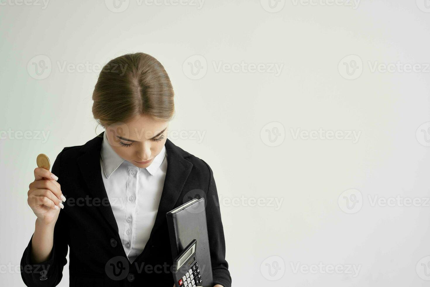 financier Bitcoin cryptocurrency in hands light background photo