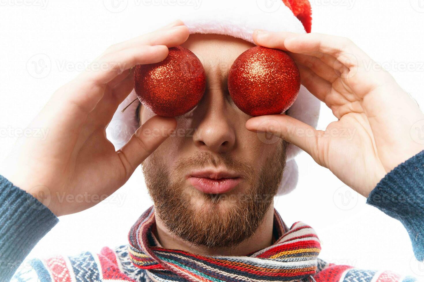 a man in New Year's clothes Christmas tree decorations holiday photo
