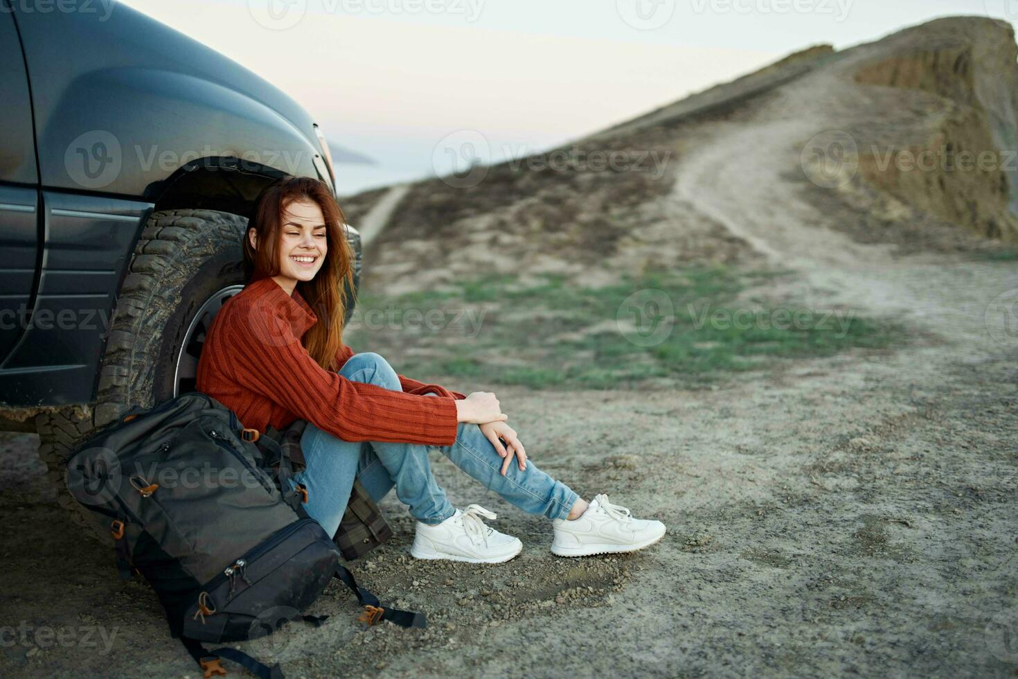 woman outdoors near car travel transportation vacation photo