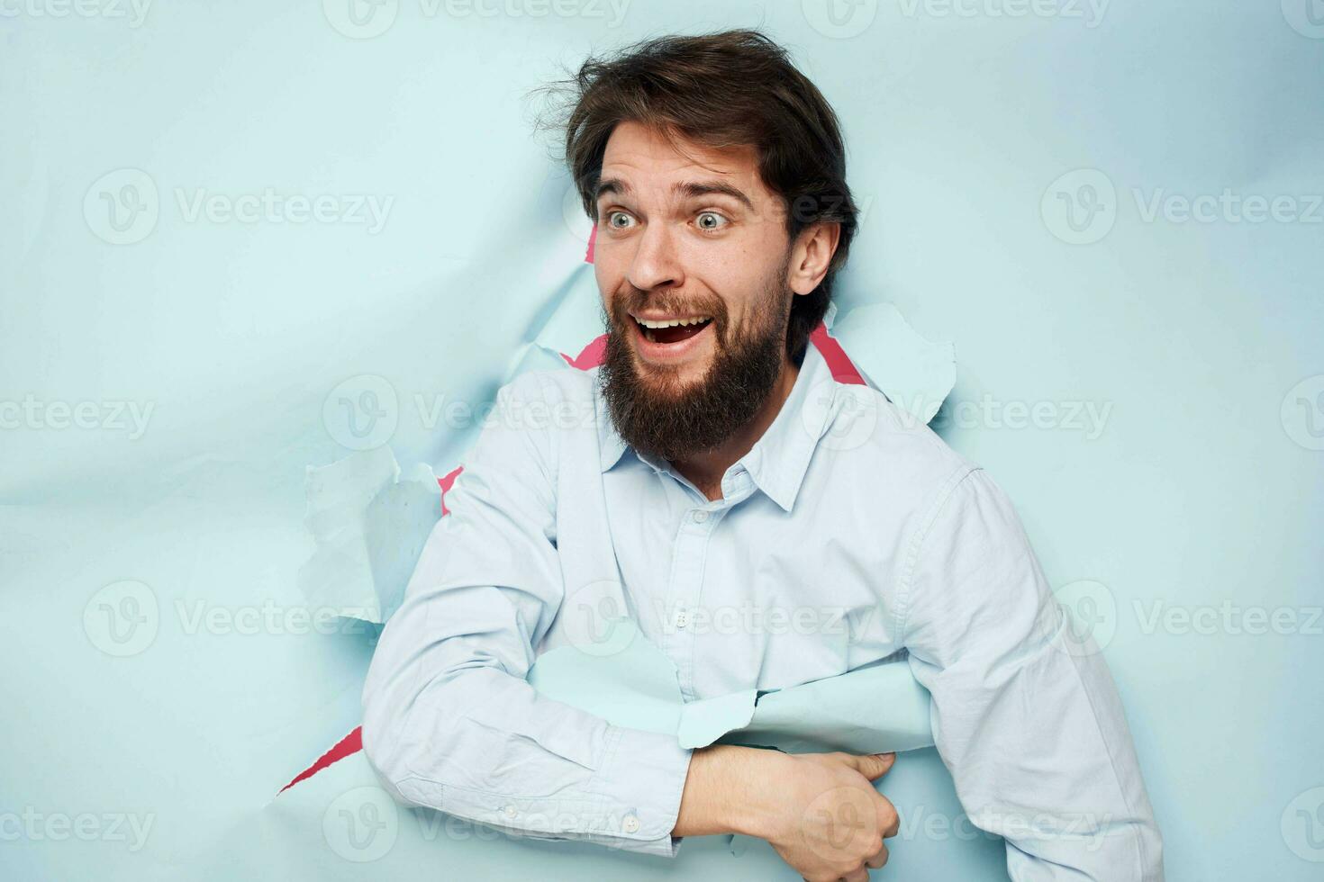 Cheerful man in shirt lifestyle cropped view of work office photo