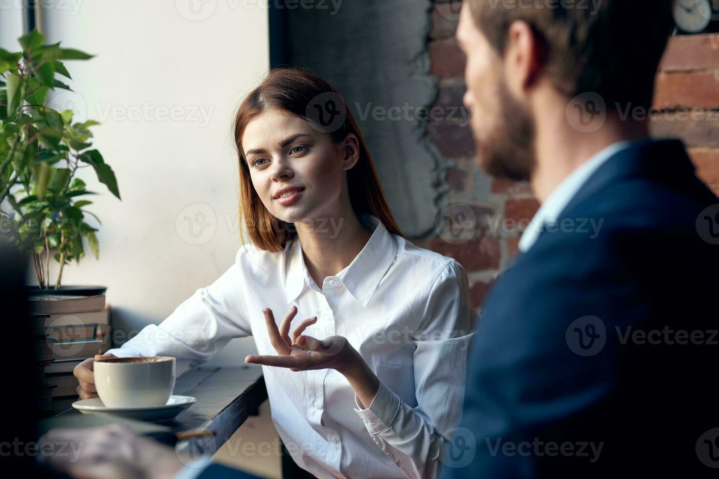 work colleagues communication lifestyle cafe breakfast finance photo