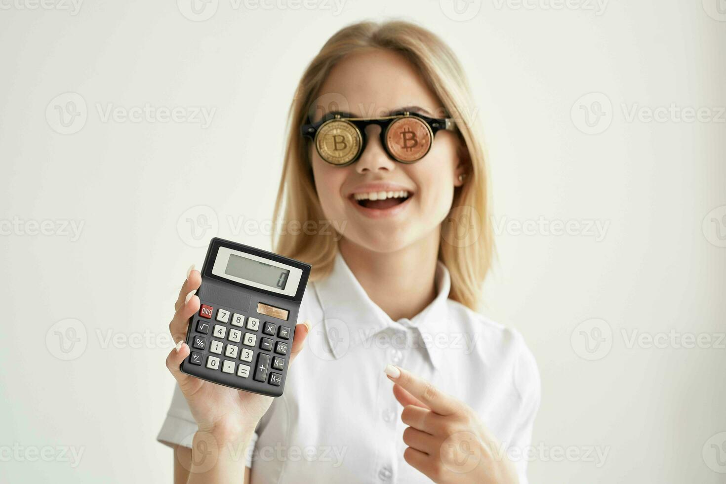 cheerful woman in a white shirt with a folder in hand isolated background photo