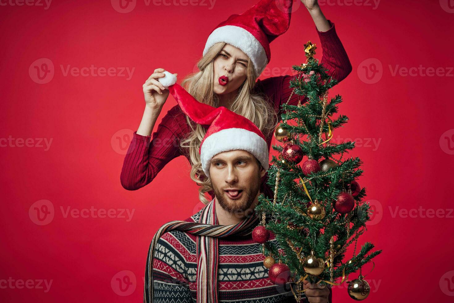 cheerful young couple christmas holiday together lifestyle photo