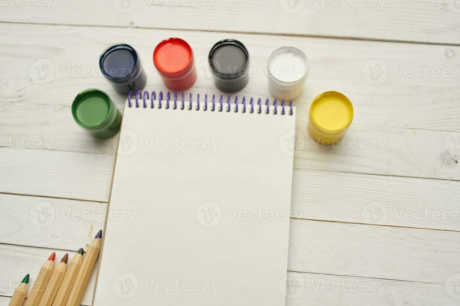 notebook watercolor paint drawing creativity wood background photo