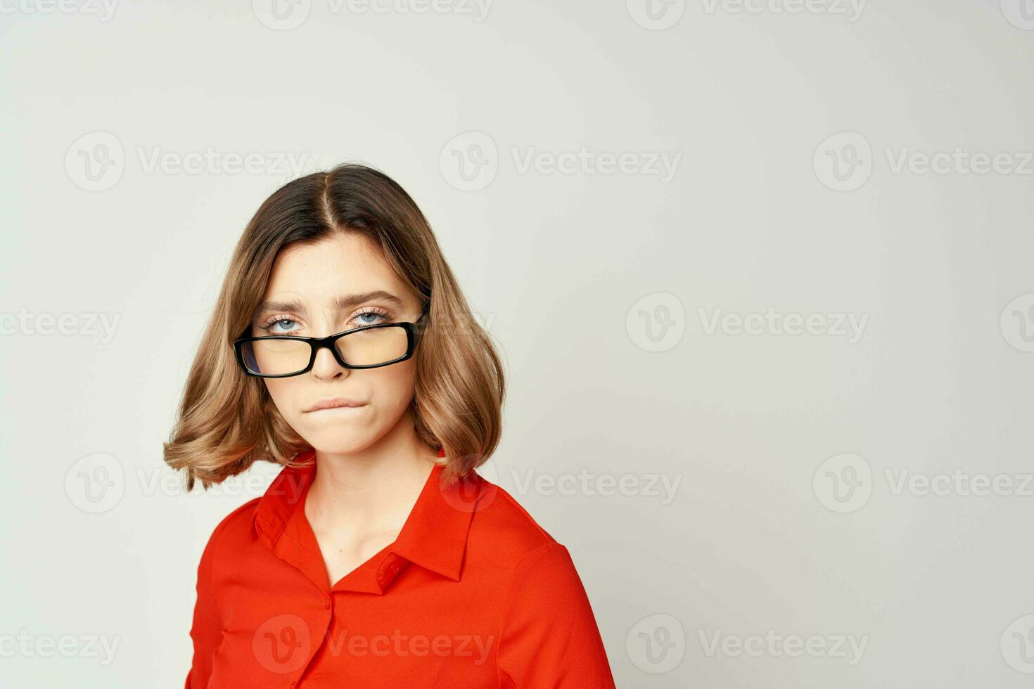 business woman in red shirt job manager executive photo