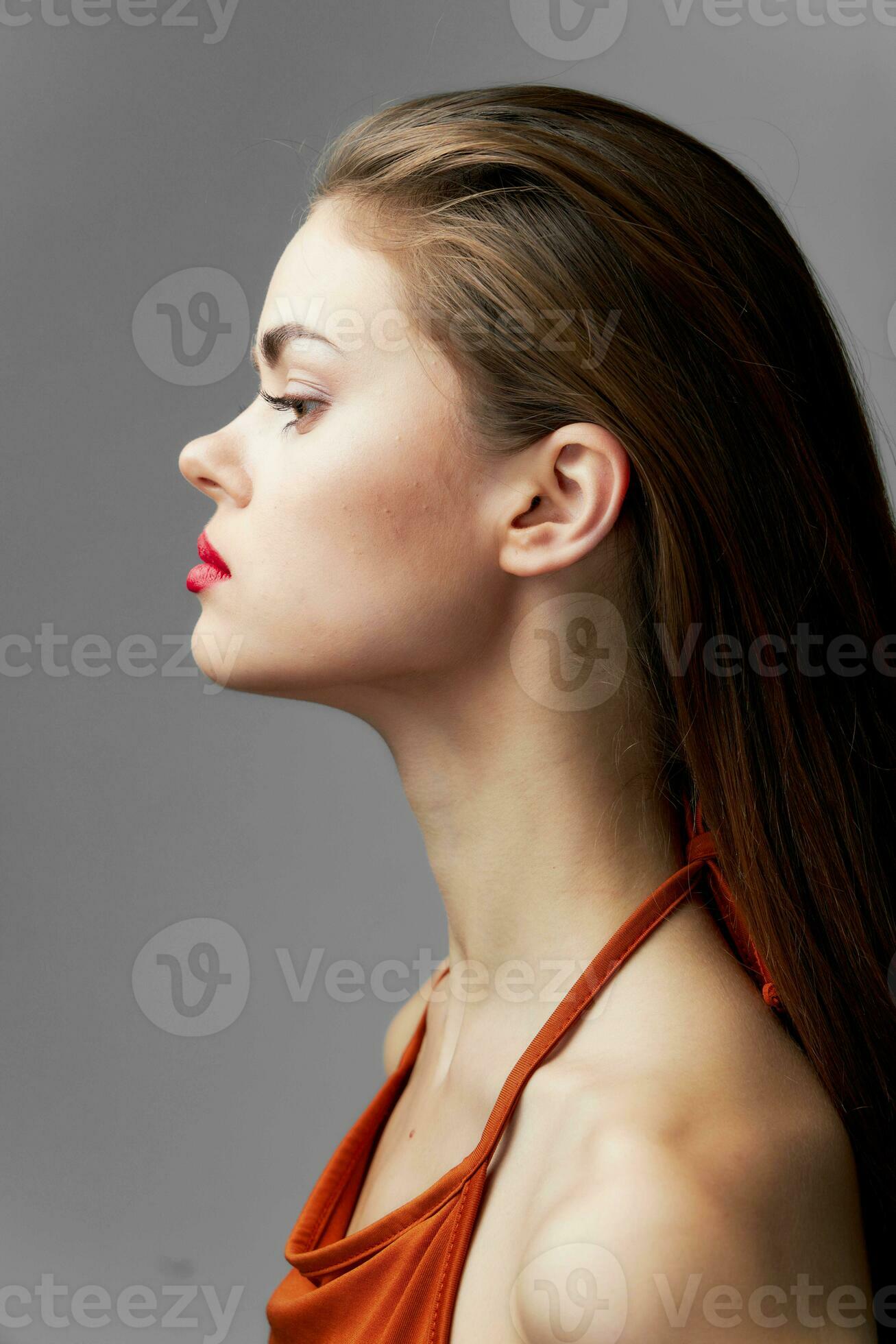woman dress side view glamor red lips closeup 23759404 Stock Photo at