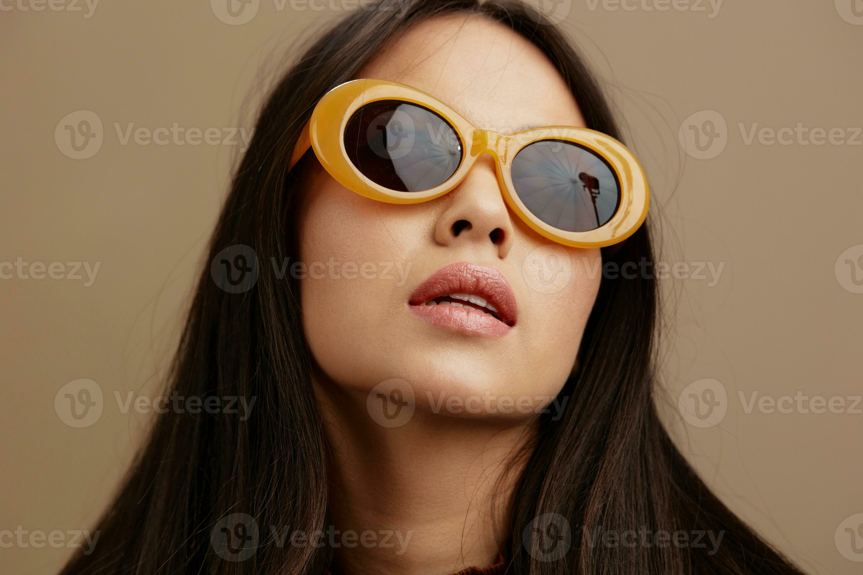 young woman jacket sunglasses elegant style fashion isolated background