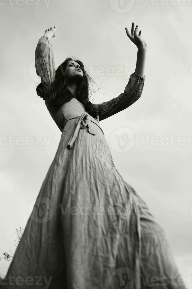 woman in dress dramatic style emotions posing unaltered photo