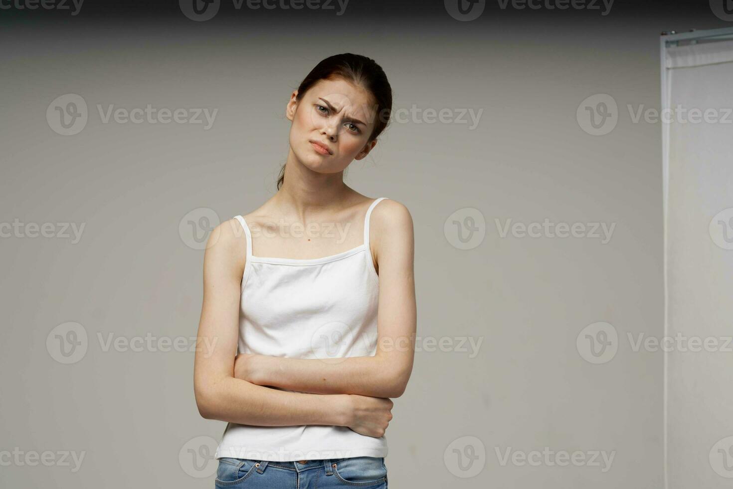 woman menstruation health problems gynecology light background photo