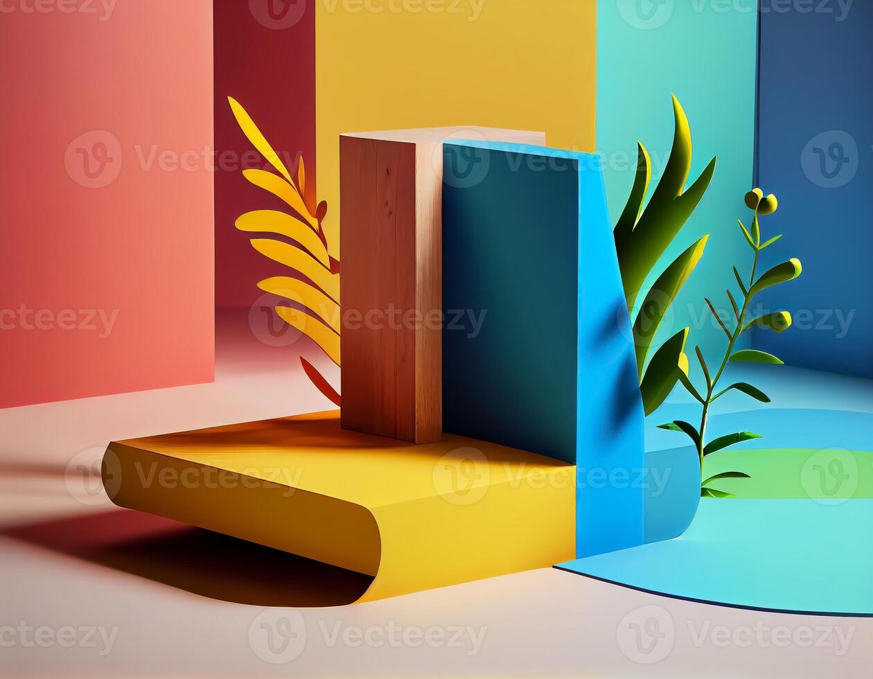 Abstract 3d podium for product presentation with geometric shapes, Empty round podium,Platforms for product presentation show new product background. photo