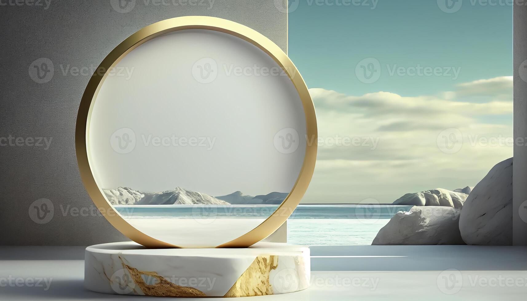 Abstract 3d podium for product presentation with geometric shapes, Empty round podium,Platforms for product presentation show new product background. photo