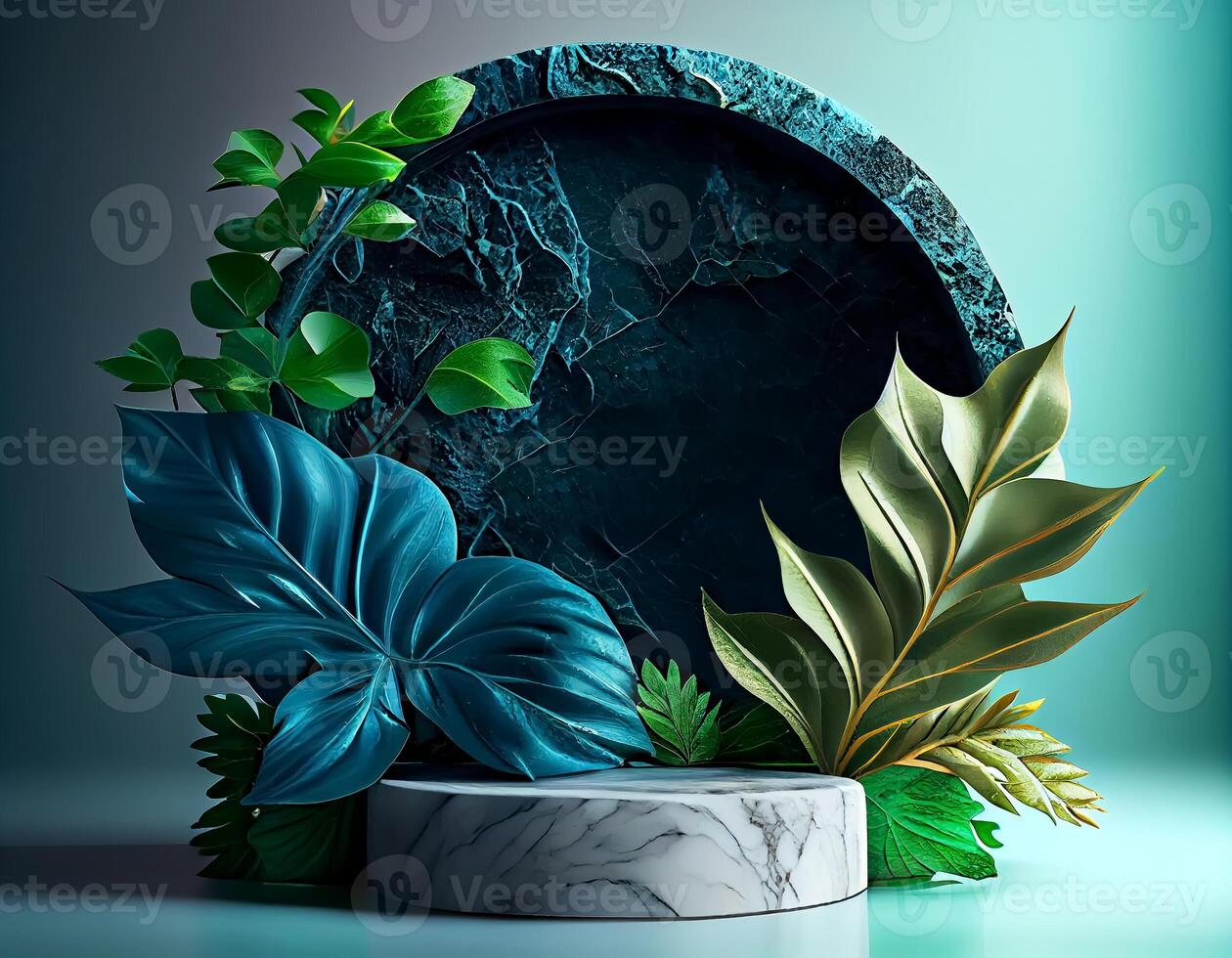Abstract 3d podium for product presentation with geometric shapes, Empty round podium,Platforms for product presentation show new product background. photo