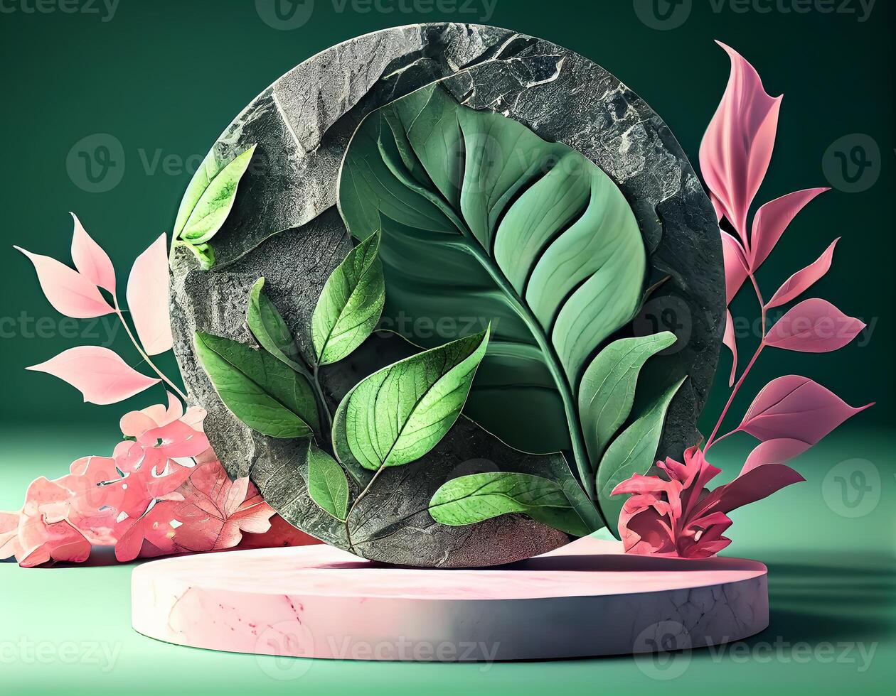 Abstract 3d podium for product presentation with geometric shapes, Empty round podium,Platforms for product presentation show new product background. photo