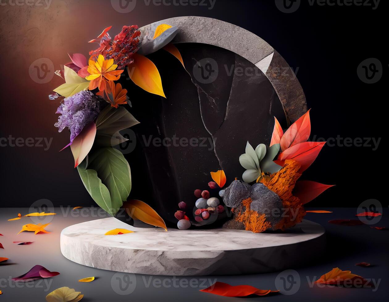 Abstract 3d podium for product presentation with geometric shapes, Empty round podium,Platforms for product presentation show new product background. photo