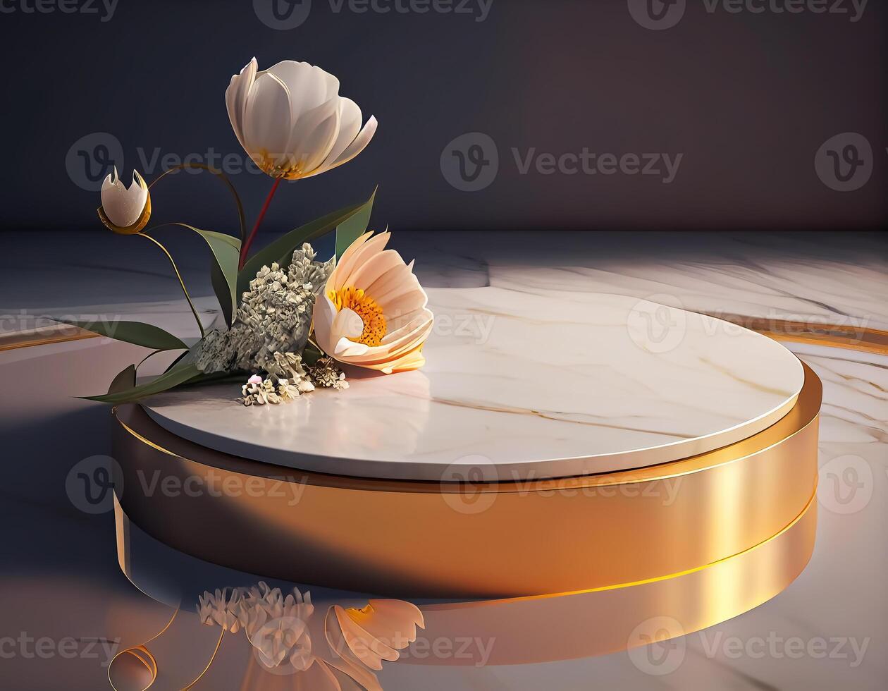 Abstract 3d podium for product presentation with geometric shapes, Empty round podium,Platforms for product presentation show new product background. photo