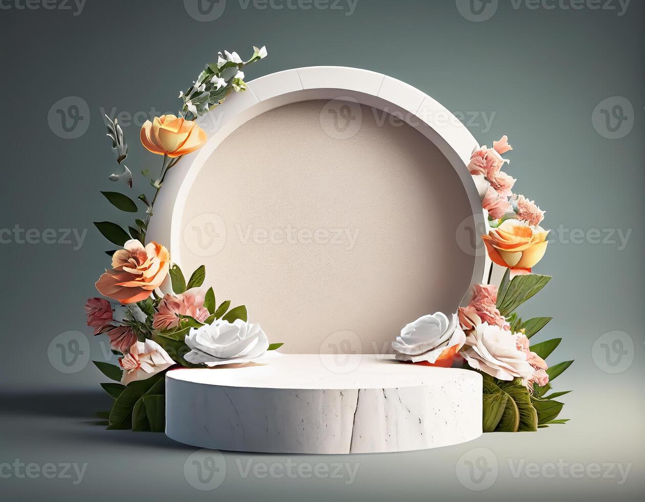 Abstract 3d podium for product presentation with geometric shapes, Empty round podium,Platforms for product presentation show new product background. photo