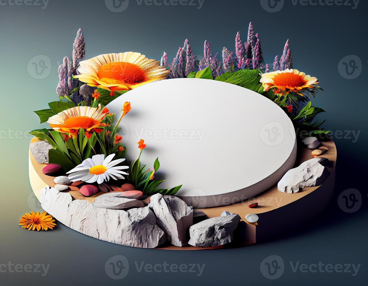 Abstract 3d podium for product presentation with geometric shapes, Empty round podium,Platforms for product presentation show new product background. photo