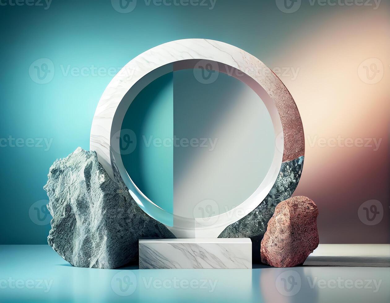 Abstract 3d podium for product presentation with geometric shapes, Empty round podium,Platforms for product presentation show new product background. photo