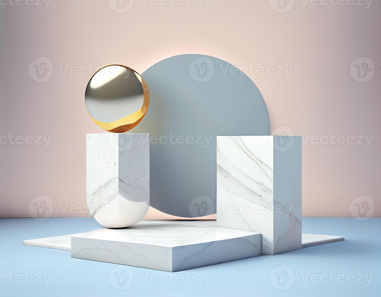 Abstract 3d podium for product presentation with geometric shapes, Empty round podium,Platforms for product presentation with shadows and light background. photo