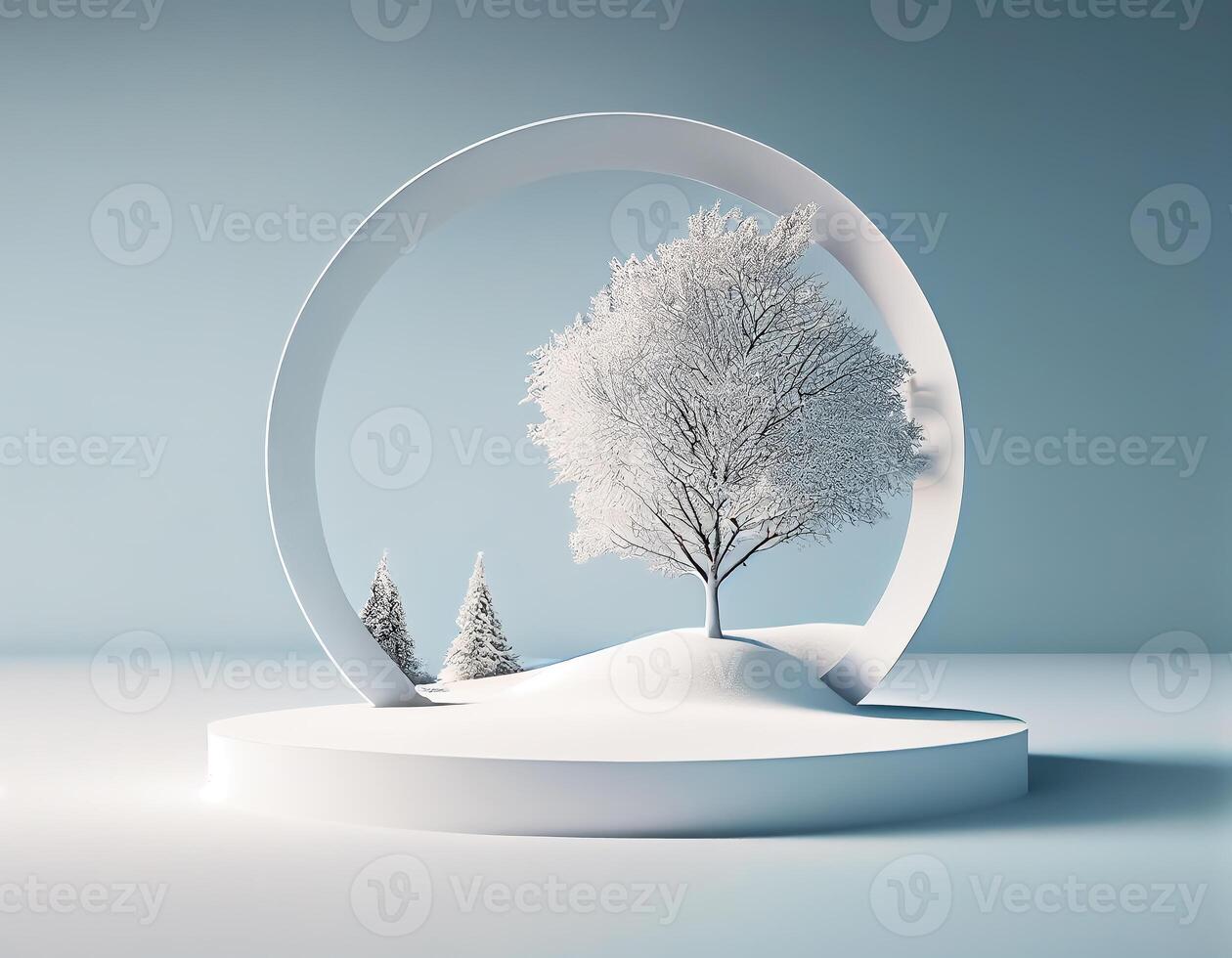 Abstract 3d podium for product presentation with geometric shapes, Empty round podium,Platforms for product presentation with shadows and light background. photo