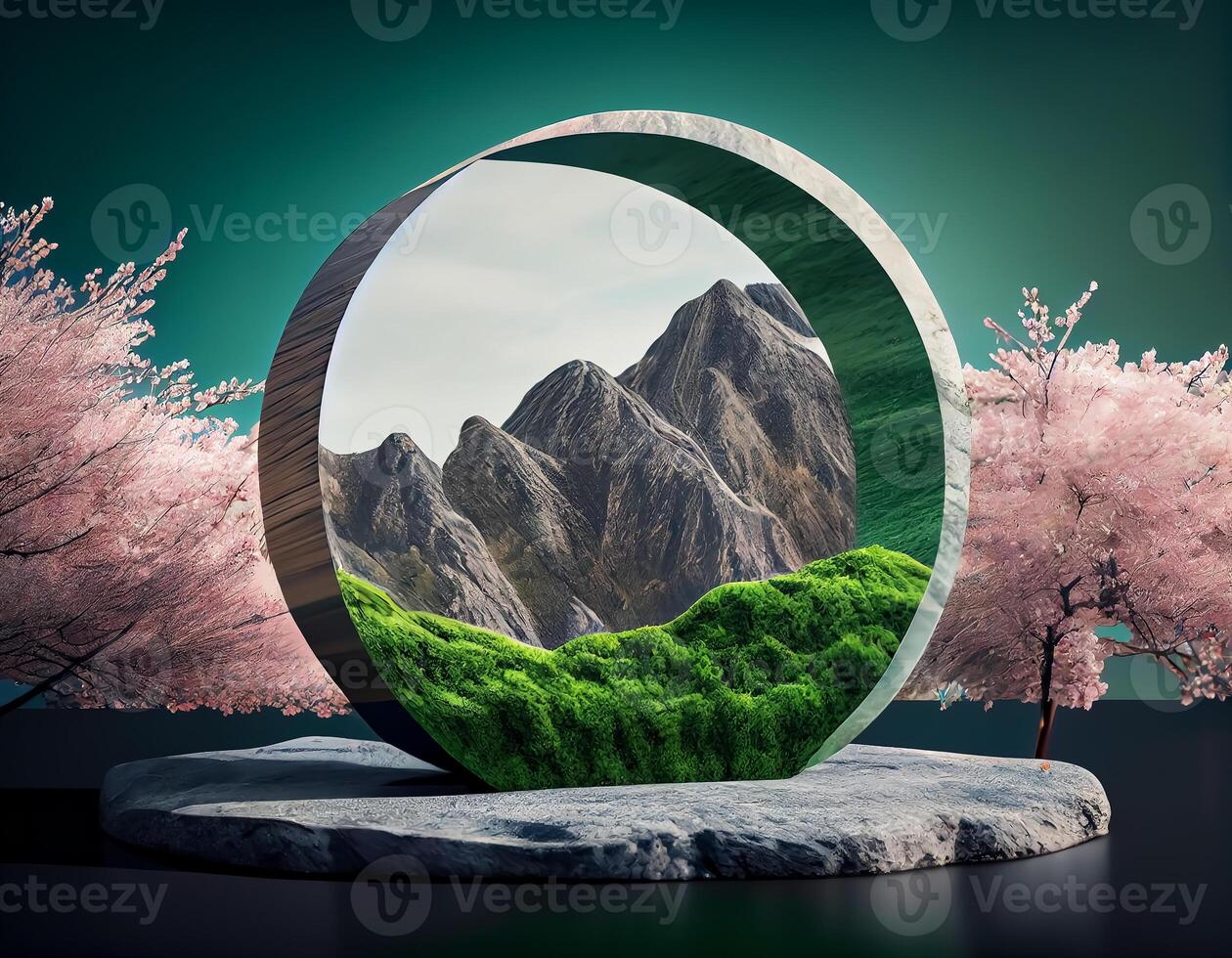 Abstract 3d podium for product presentation with geometric shapes, Empty round podium,Platforms for product presentation show new product background. photo