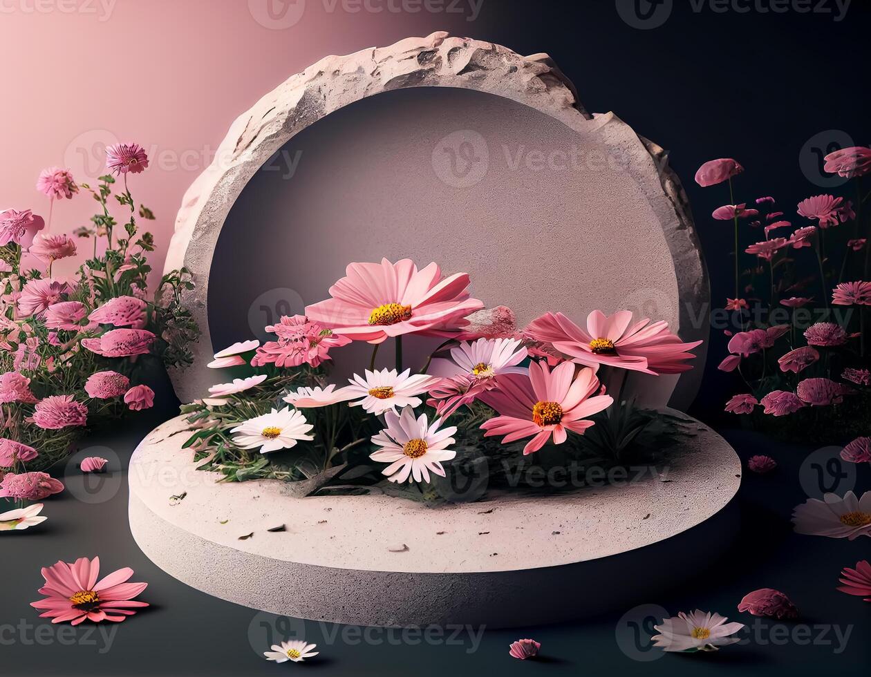 Abstract 3d podium for product presentation with geometric shapes, Empty round podium,Platforms for product presentation show new product background. photo
