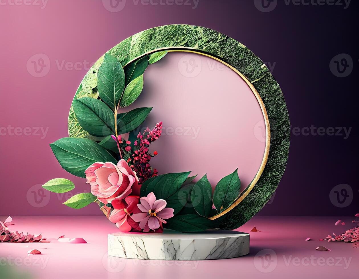 Abstract 3d podium for product presentation with geometric shapes, Empty round podium,Platforms for product presentation show new product background. photo