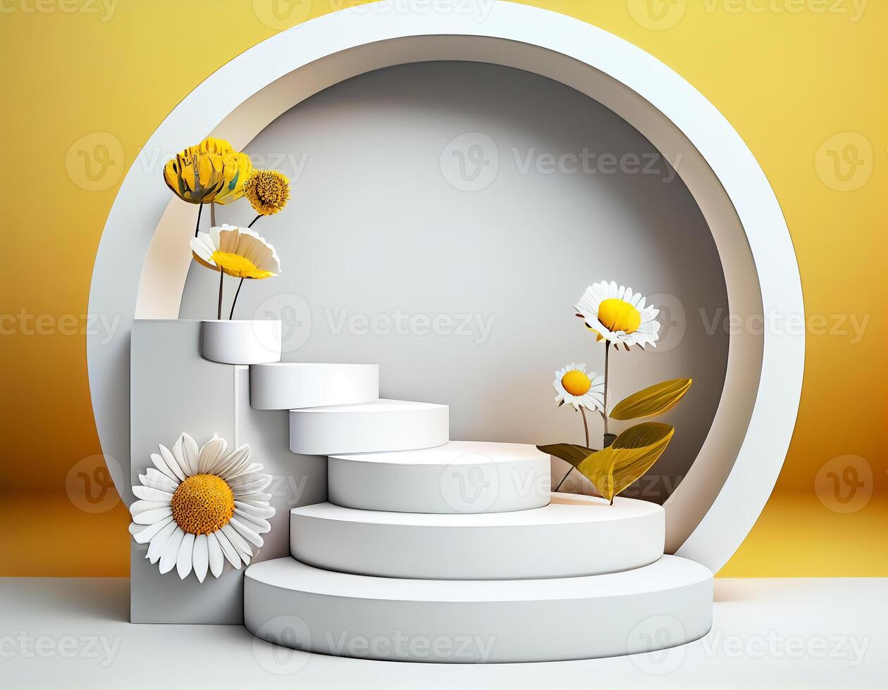 Abstract 3d podium for product presentation with geometric shapes, Empty round podium,Platforms for product presentation with shadows and light background. photo
