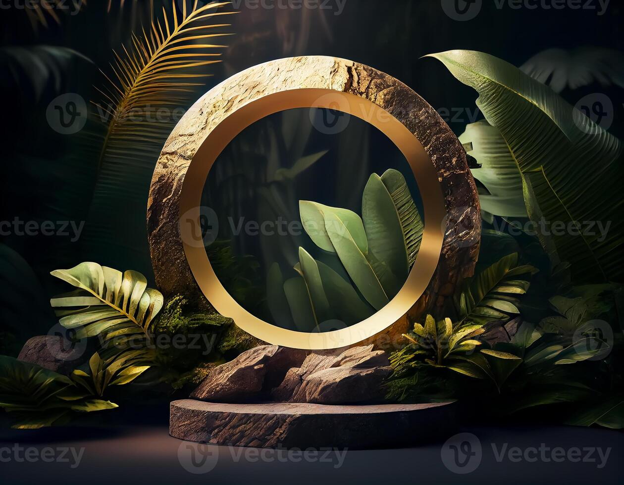 Abstract 3d podium for product presentation with geometric shapes, Empty round podium,Platforms for product presentation show new product background. photo