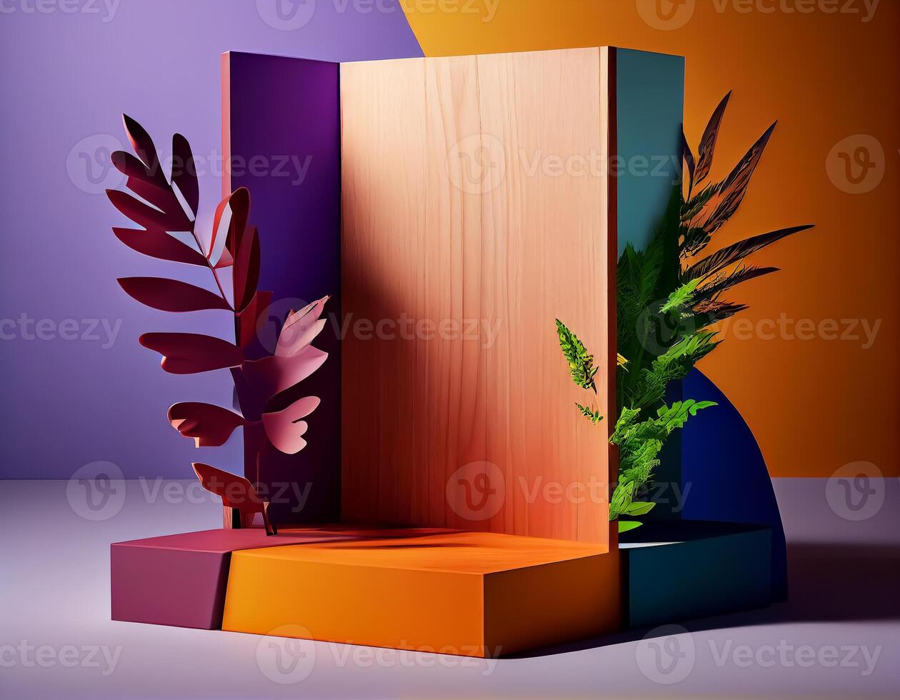 Abstract 3d podium for product presentation with geometric shapes, Empty round podium,Platforms for product presentation show new product background. photo