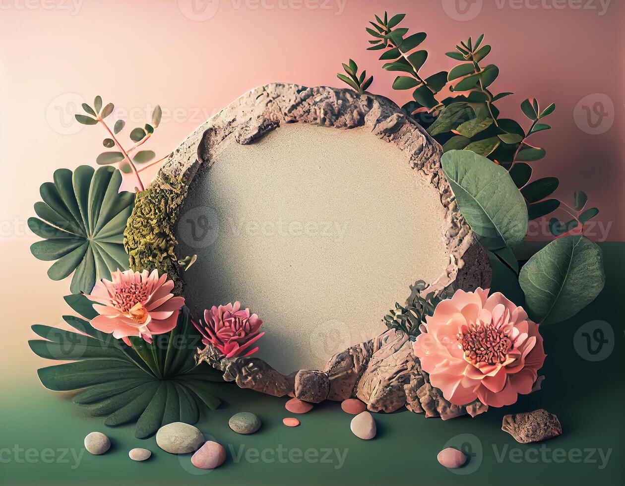 Abstract 3d podium for product presentation with geometric shapes, Empty round podium,Platforms for product presentation show new product background. photo