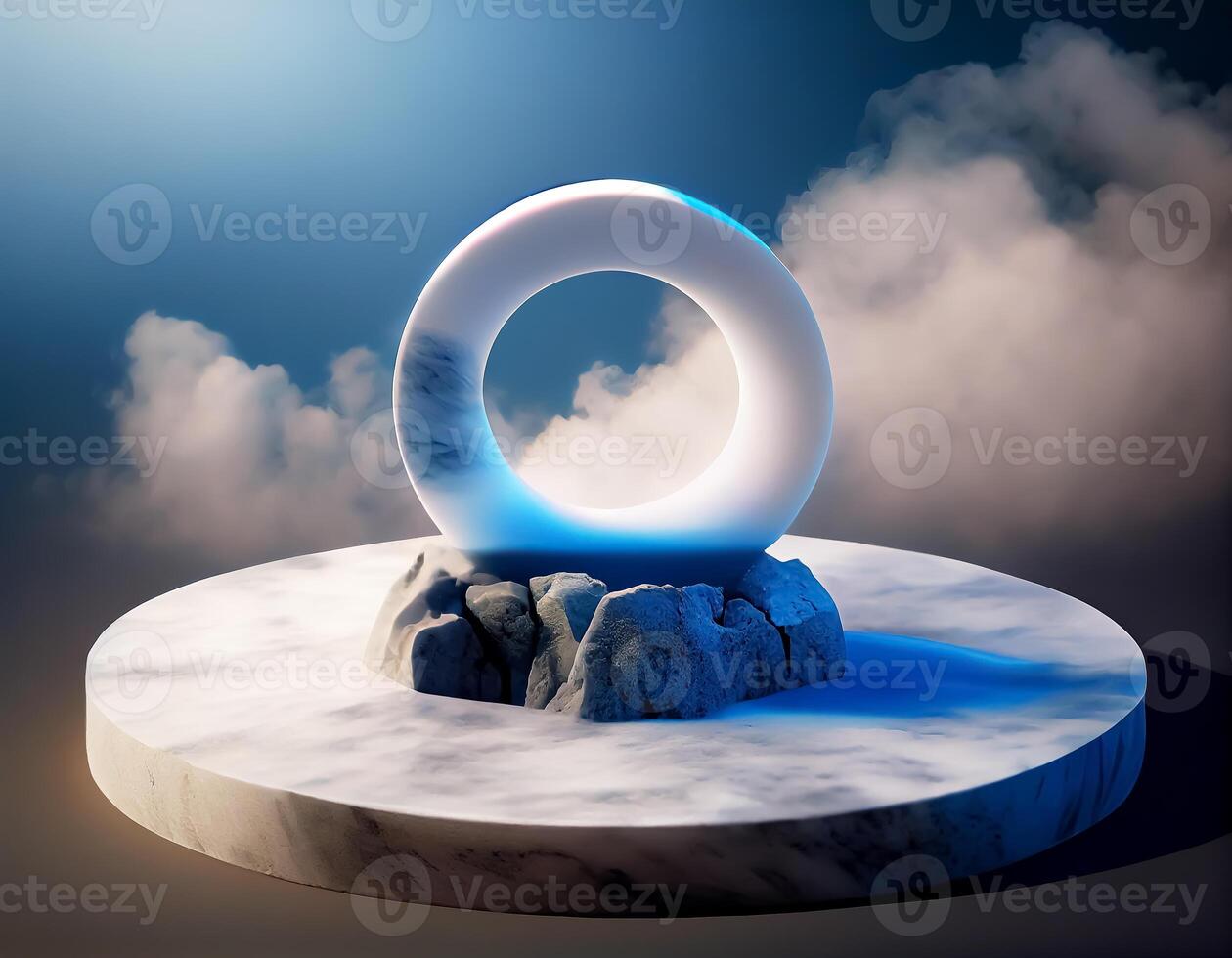 Abstract 3d podium for product presentation with geometric shapes, Empty round podium,Platforms for product presentation show new product background. photo