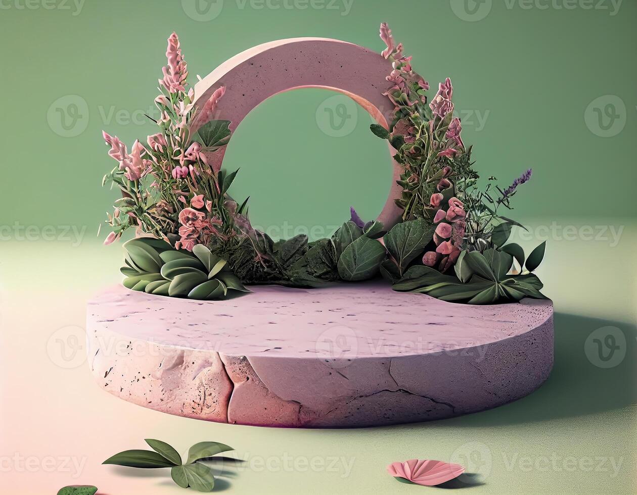 Abstract 3d podium for product presentation with geometric shapes, Empty round podium,Platforms for product presentation show new product background. photo
