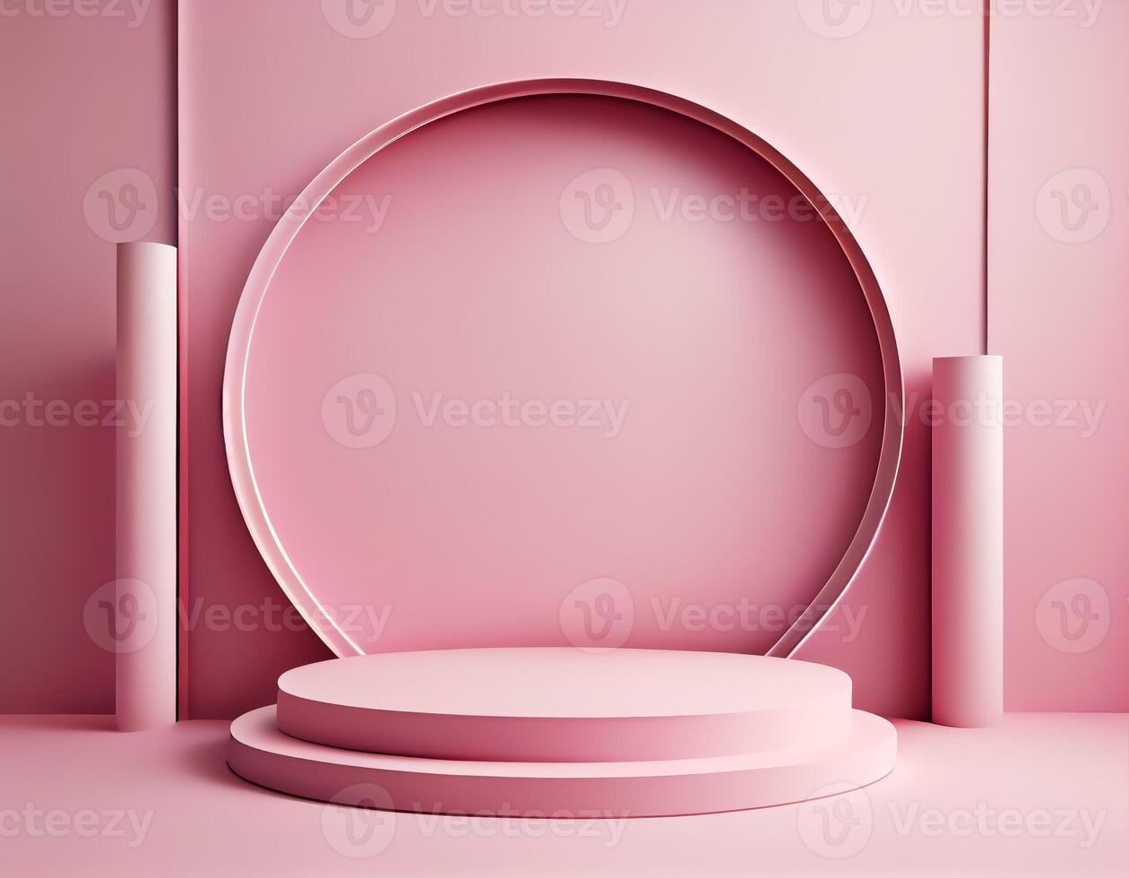 Abstract 3d podium for product presentation with geometric shapes, Empty round podium,Platforms for product presentation with shadows and light background. photo