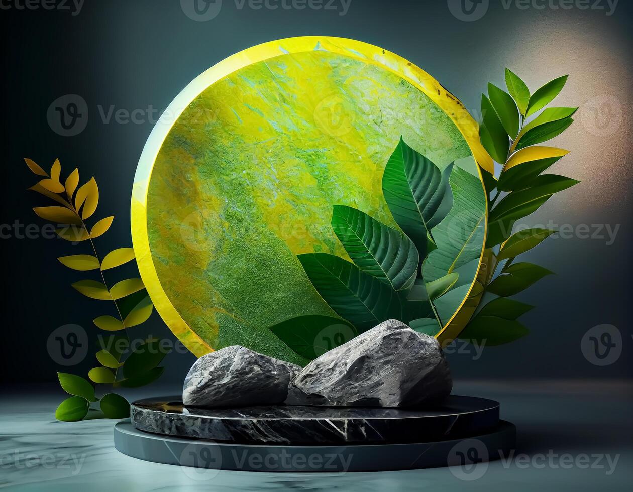 Abstract 3d podium for product presentation with geometric shapes, Empty round podium,Platforms for product presentation show new product background. photo