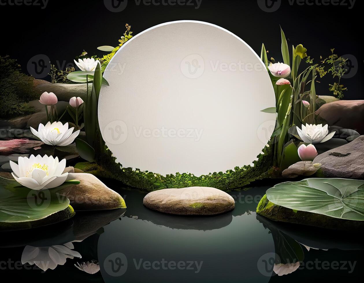 Abstract 3d podium for product presentation with geometric shapes, Empty round podium,Platforms for product presentation show new product background. photo