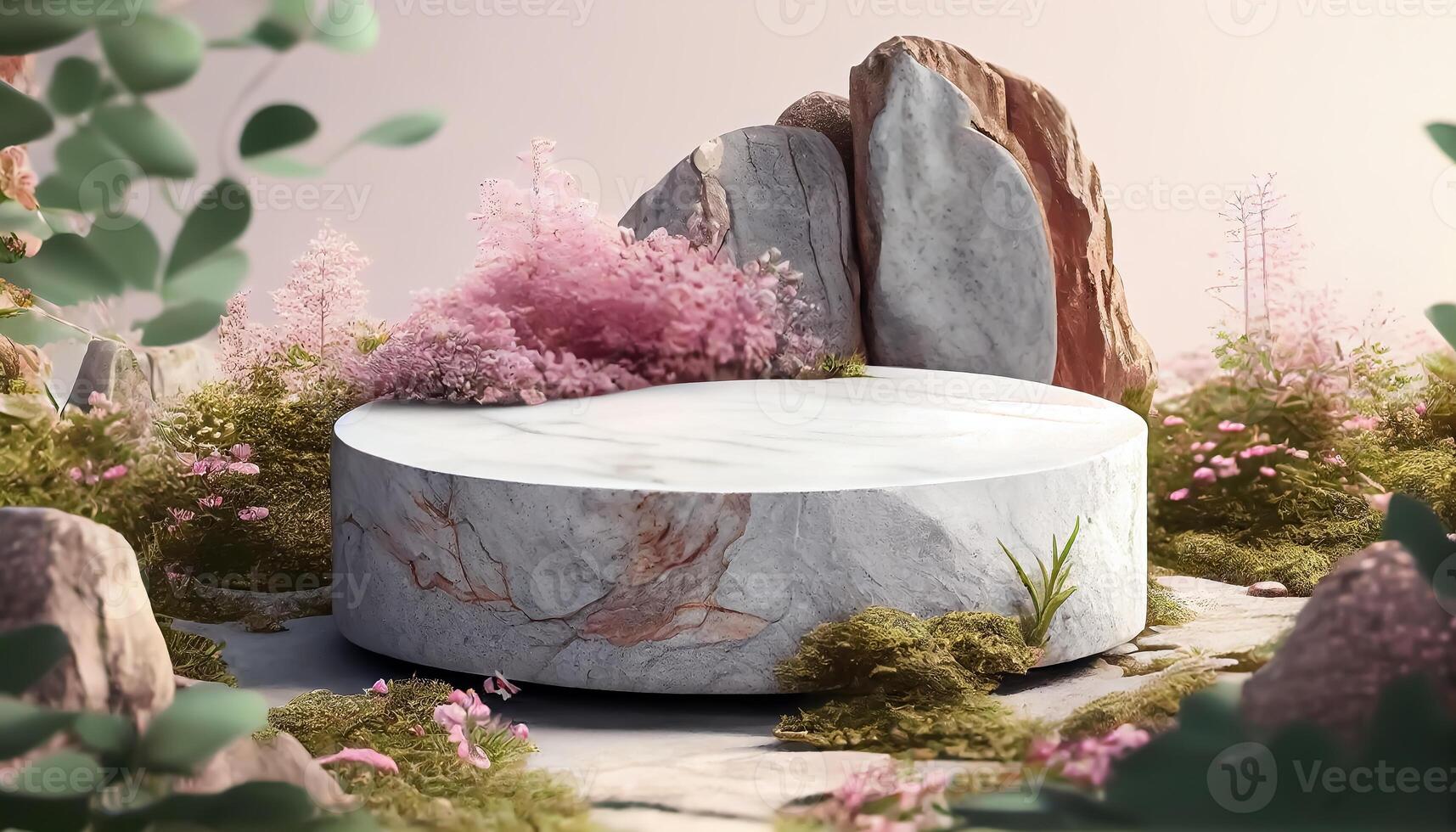 Abstract 3d podium for product presentation with geometric shapes, Empty round podium,Platforms for product presentation show new product background. photo