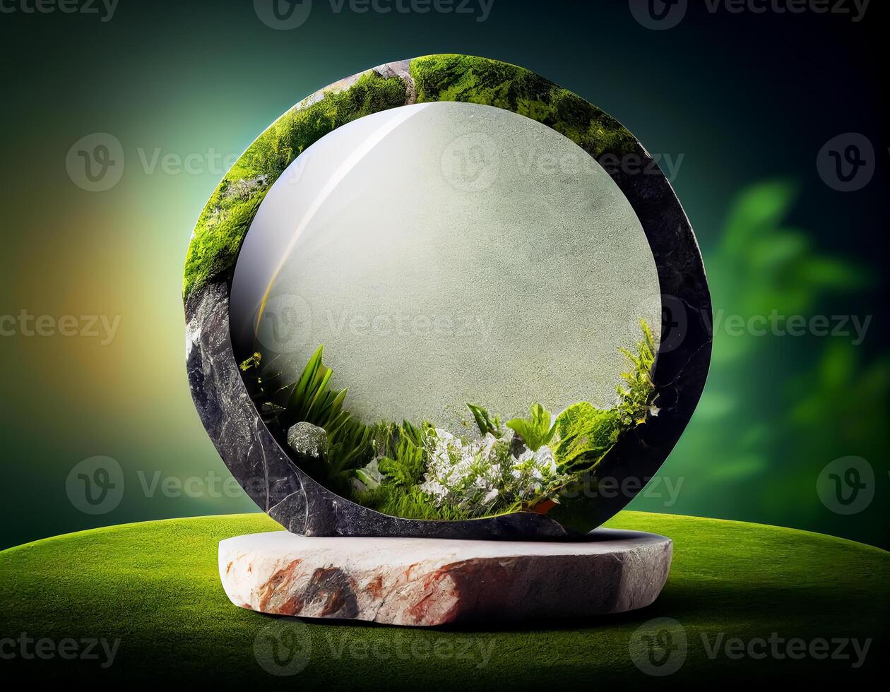 Abstract 3d podium for product presentation with geometric shapes, Empty round podium,Platforms for product presentation show new product background. photo