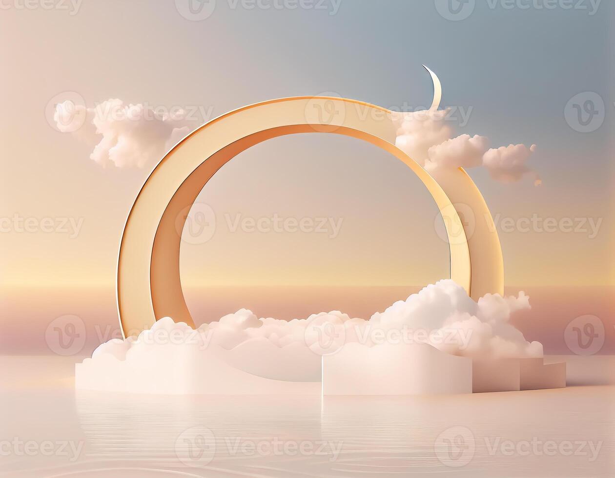 Abstract 3d podium for product presentation with geometric shapes, Empty round podium,Platforms for product presentation show new product background. photo