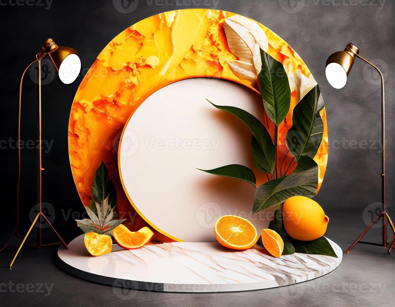 Abstract 3d podium for product presentation with geometric shapes, Empty round podium,Platforms for product presentation show new product background. photo